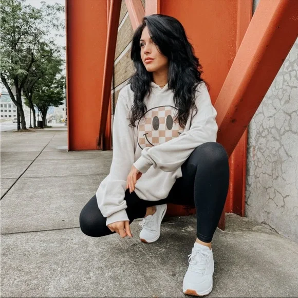 Smiley Face Cream Hoodie - Picture 2 of 5